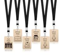 6 Set Hall Passes for Classrooms Wooden Hall Pass Lanyards Unbreakable School Passes for Hall Library Nurse Boy Girl Office School Classroom Teacher Supplies