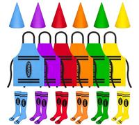 6 Set Halloween Crayon Costume Apron and Funny Gnome Cone Hats Socks for Adults Costume Set Fancy Dress Halloween Cosplay Party