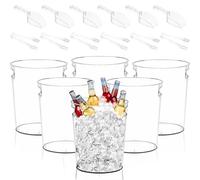 6 Set Plastic Ice Buckets for Parties Clear Wine Bucket with Plastic Utility Ice Scoop Serving Tongs Large Wine Chiller Champagne Bucket Round Beverage Tub Bottle Drink Cooler with Handles (4 L)