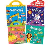 6 Set Puffy Sticker Books for Kids 2-4 Years Old 3D Reusable Sticker Books for Toddlers 1-3 Includes Farm, Animal, Dinosaurs, Ocean World, Space (Construction+Dinosaurs+Space+Animals)