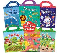 6 Set Puffy Sticker Books for Kids 2-4 Years Old 3D Reusable Sticker Books for Toddlers 1-3 Includes Farm, Animal, Dinosaurs, Ocean World, Space (Mixed 6 Pack)