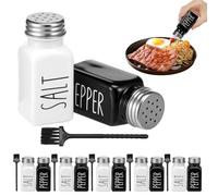 6 Set Salt and Pepper Shakers Set, 2.71oz Black White Glass Salt Pepper Shaker Container with Stainless Steel Lids, Condiment Pot, Barbecue Sprinkling Bottles for Kitchen Cooking Camping