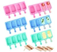 6 Set Silicone Popsicle Molds Ice Cream Mould 4 Cavity Ice Lolly Mold Oval Cake Pop Mould with 300 Pieces Wooden Sticks for DIY Cream Popsicle Cake, Pink Blue Green