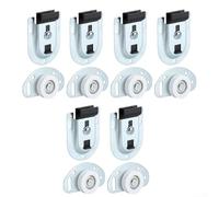 6 Set Sliding Door Wheels with Ball Bearings, White Zinc Closet Door Rollers Kit for Wardrobe Cabinet Window, Top Hung Bypass Track Hardware, 5/8 to 1-3/8 Inch Thickness
