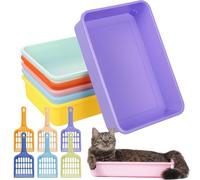 6 Set Small Cat Litter Box Kitten Litter Pan Rabbit Plastic Litter Tray with 6 Scoop for Easy Cleaning, Hamster/Guinea Pig/Hedgehog Travel Toilet Pan
