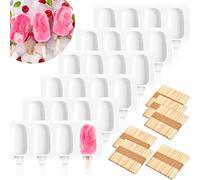 6 Set Small Silicone Popsicle Molds Ice Cream Mould 4 Cavity Ice Lolly Mold White Oval Cake Pop Mould with 300 Pieces Wooden Sticks for DIY Cream Popsicle Cake, White
