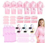 6 Set Spa Party Supplies for Girls, Include 6 Robes 6 Masks 6 Headbands 6 Folding Mini Hairbrush 6 Tote Bags and 12 Scrunchies for Pink Sleepover Party Wedding Birthday - Tag Size 12, Pink