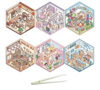 6 Set Sticker Scene Sticker 3D Scene Stickers 3D House DIY Set Fun to Release Stress Pass The Time Claw Machine Convenience Store Ancient Inn Amusement Park Shop Room Sticker