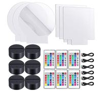 6 Sets 3d Night Led Light Lamp Bases Adjustable 16 Colors 4 Modes Acrylic Lamp Base For Restaurant (round Square Style)
