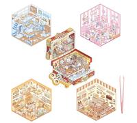 6 Sets 3D Sticker Scene Therapy DIY House Stickers Make Your Own Supermarket, Restaurant Scene for Adult Kid Relief Stress Pass the Time with Tweezers
