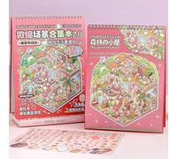 6 Sets 3D Sticker Scene with Material Book, DIY 3D Sticker Scene 2nd Gen, Rich Collection of 3D Space DIY Scene Stickers Book, Cute Cartoon Stickers (Pink)