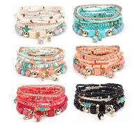 6 Sets/48 Pcs Boho Bracelets for Women 8 Layers Stackable Bracelets Wrap Bohemian Style Beaded Bracelets Colorful Jewelry Bracelets for Girls, Bohemian Bracelet