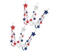 6 Sets 4th of July Star Streamers with Hooks, Glitter Paper PVC