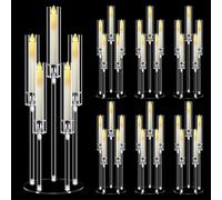 6 Sets 5 Arm Acrylic Candelabra Centerpieces with 30 Pcs Candles, MSDADA 68 cm Tall Clear Candle Holder, Christmas Centerpieces for Tables, Candlesticks Holder for Wedding Fireplace Party Decor