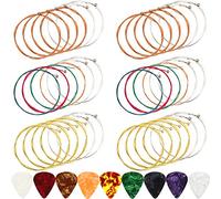 6 Sets Acoustic Guitar Strings Replacement Steel Guitar Strings Gold/Brass/Multicolor Guitar String with 9 Pieces Celluloid Guitar Picks in 3 Sizes for Electric Acoustic Guitar Beginners Performers