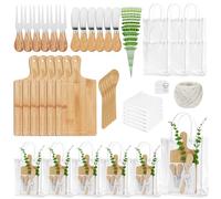 6 Sets Baby Shower Prizes for Game Winners, Wedding Bridal Shower Favors Bamboo Cheese Board PVC Gift Bags Thank You Card Spoon Fork Butter Spreaders Plaid Towel Artificial Eucalyptus Stems