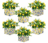 6 Sets Blue Tiles Lemon Table Centerpiece Decor Box and Artificial Lemon Branches Amalfi Coast Capri Positano Lemon Party Supplies for Capri Mediterranean Wedding Birthday Baby Shower Party Decor