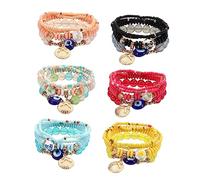6 Sets Bohemian Beaded Bracelet for Women Eye Charm Chains Stackable Jewelry for Daily Wear Fashionable Accessories for Teens and Adults