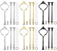 6 Sets Cake Stand Fittings - 32CM 3 Tier Afternoon Tea Cake Stands Handle Hardware Holder, Cake Stands Mold Crown for Cakes Fruit Candy Sweet Display Tower Party Food Stand (Silver Gold Black)