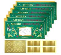 6 Sets Christmas Cards with Envelopes, Christmas Scratch Card Surprise Gift Reveal, 20cmx9cm Happy New Years Card,Green Elk Greeting Card for Writing Your Own Special for Girlfriend, Wive, Family, Kid