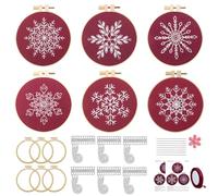 6 Sets Christmas Embroidery kit for Beginners, Antique Vitange Red Christmas Ornaments, Winter Snowflakes Needlepoint Cross Stitch Kits, Stitch Learning Kit with Thread, Needles, for Xmas Celebration