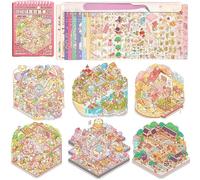 6 Sets DIY 3D House Stickers Book Isometric Miniature Room Stickers Therapy for Kids Adults,Fun DIY Scene Make Your Own Mini House Cute Cartoon Animal Scene Sticker Art Relief Stress Pass The Time