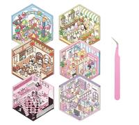 6 Sets DIY 3D House Stickers Scene Kit,Miniature Scene Sticker Book with Tweezers Sticker Therapy Stress Relief Creative Scene Sticker Book for Relaxation and Decoration