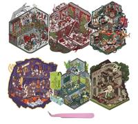 6 Sets DIY 3D Scene Stickers,3D Mini House Stickers Set for Adults with Tweezers Make Your Own Micro Terror Series Room Sticker Scene Therapy for Adults Girls Relief Stress Pass The Time Gift