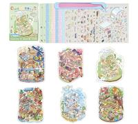 6 Sets DIY 3D Sticker Scene Collection Book for Adults Large Size DIY 3D House Stickers Book Miniature Scene Stickers Therapy for Adult Relief Stress Pass The Time Birthday Gift