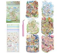 6 Sets DIY Stickers Scene,3D Mini House Stickers Book Set for Adults with Tweezers Make Your Own Room Large Size Foglight Town Sticker Scene Therapy for Adults Girls Relief Stress Pass The Time Gift