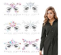 6 Sets Face Jewels, Mermaid Face Gems Rhinestones Stick on Temporary Tattoos Crystal Tears Gems Stones Rave Eyes Body Face Crystals for Christmas Festival Music Carnival Party Makeup