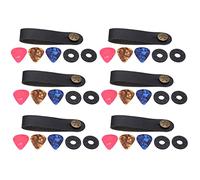 6 Sets Guitar Neck Strap Leather Headstock Button Tie Kit with Picks, Non - Slip Buckles for Electric Acoustic Guitar Bass Ukulele (Black strap model)