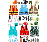 6 Sets Kids Dressing up Costumes Pretend Play Outfits Construction Worker Firefighter Police Doctor Surgeon Explorer Military Vest for Boys Girls Cosplay Party Accessories
