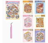 6 Sets Large DIY 3D Stickers Scene,Fun 3D Mini House Stickers Book Set for Adults with Tweezers Make Your Own Fantasy Room Sticker Scene Therapy for Adults Girls Relief Stress Pass The Time Gift