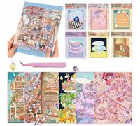 6 Sets Large Size DIY 3D House Stickers Books with Tweezers,Funy 3D DIY Sticker Scenes Make Your Own Miniature Fantasy Fairy Tale World for Adult Therapy Relief Stress Pass The Time