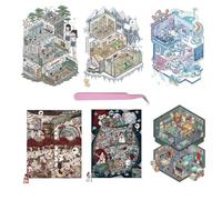 6 Sets Large Size DIY 3D Sticker Scene Collection Book for Kids Adults DIY 3D House Stickers Book Miniature Scene Stickers Therapy for Adult Relief Stress Pass The Time Birthday Gift