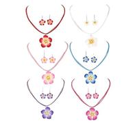 6 Sets Lovely Hawaiian Plumeria Rubra Dangle Earrings necklace jewelry set Tropical Flower Bohemia Luau Beach Party Accessories for Women