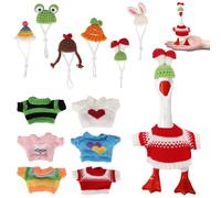 6 Sets Mini Desk Goose Outfits, Cute Knitted Hat & Clothes for 7 Inch Porch Goose Statue Colorful Headwear Costume Accessories for Magnetic Geese Key Holder