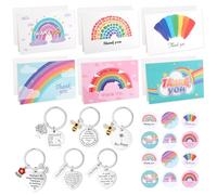 6 Sets Nursery Teacher Gifts, Thank You Teacher Gifts with 6 Rainbow Thank You Cards, 6 Keyrings and 12 Stickers, Teacher Keyring Gifts, Best Teacher Gifts for Primary School Nursery Teachers