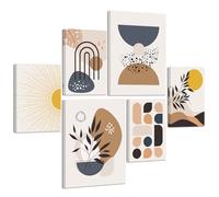 6 Sets of Boho Orange Geometric Circle Canvas Wall Art for Living Room, Framed Minimalist Sun Plants Wall Painting Abstract Pictures on Canvas Prints Home Decor for Bedroom Office 20x30cmx4+30x40x2