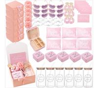 6 Sets Pink Bridesmaid Proposal Gifts, Maid of Honor Gift Includes Wedding Gift Box Jewelry Box Makeup Bag Bracelet Foam Flower Invited Card Glasses Cup Hair Tie for Bridal Shower Bachelorette Party