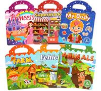 6 Sets Reusable Sticker Books for Toddler,3D Jelly Washable Sticker Books, Airplane Road Trip Travel Activity Toys for Toddlers 3-5 Years Old Girls & Boys