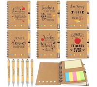 6 Sets Thank You Gift for Teacher Spiral Notebook Mini Pocket Journal Notepads with Bamboo Ballpoint Pens Teacher Appreciation Gifts for Teachers Leaving Gifts Teacher's Day Birthday Thanksgiving