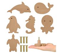 6 Sets Wooden Animal Dresser Knobs, Decorative Drawer Pulls with Screws, Cute Nursery Home Bedroom Furniture Handles for Cabinets & Cupboards (Sea Animal)