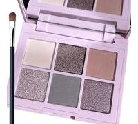 6-Shade Neutral & Cool-Tone Eyeshadow Palette with Mirror - Highly Pigmented Matte, Shimmer & Glitter Colours, Smooth Blendable Long-Lasting Formula - Includes Bonus Eye Brush (Purple)