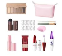 6 Shade Pressed Powder Eyeshadow Compact Including Eyebrow Template Tear Away Lip Colors Travel Friendly Case Eyebrow Powder with PVC Stencil