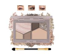 6 Shades Neutral Matte & Shimmer Nude Eyeshadow Palette- Long-Lasting Waterproof Smokey Eye Makeup, Buildable Contour Effect, Dual-Ended Brush Included, Easy for Mature Skin