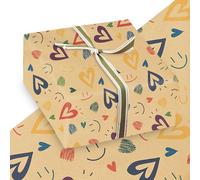 6 Sheet Heart Wrapping Paper, 70 x 50cm Eco Friendly Premium Recyclable Brown Gift Wrapping Paper for Valentines Day Birthday Wedding Anniversary Christmas