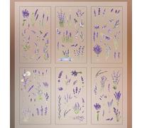 6 Sheet Purple Flower Stickers, Retro Floral Stickers Set, Self-Adhesive Transparent Floral Style Paper Stickers for Album, Scrapbook, Letters Journal, Phone, Notebook, Luggage (Purple Style)