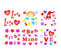 6 Sheet Valentine's Day Window Gel Clings, Valentines Decoration Heart Love Be Mine Kiss Me Window Stickers Decals Heart Gel Clings for Refrigerators Bedroom Home Office School Party Decor